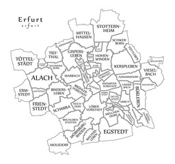 Modern City Map - Erfurt city of Germany with boroughs and titles DE outline map