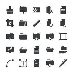 Modern Simple Set of folder, files, design Vector fill Icons. ..Contains such Icons as  shape,  contract,  icon,  information,  symbol, pen and more on white background. Fully Editable. Pixel Perfect.