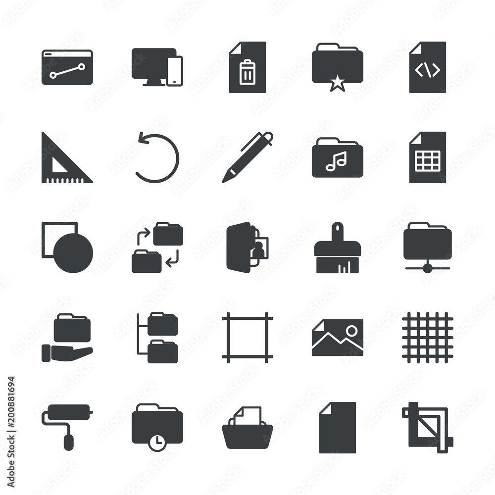 Poster modern simple set of folder, files, design vector fill icons. ..contains such icons as tablet, respo