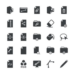 Modern Simple Set of folder, files, design Vector fill Icons. ..Contains such Icons as file, document, folder,  computer,  error,  paper and more on white background. Fully Editable. Pixel Perfect.