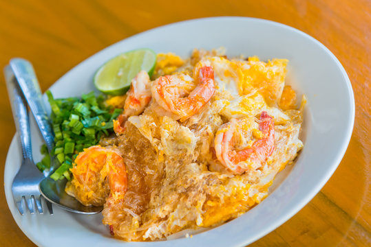 Pad Thai vermicelli stir fry noodles with eggs and shrimp popular Thailand's national dishes