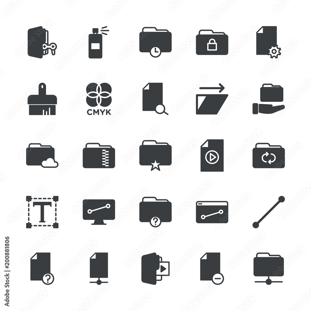 Poster modern simple set of folder, files, design vector fill icons. ..contains such icons as zip, web, spr