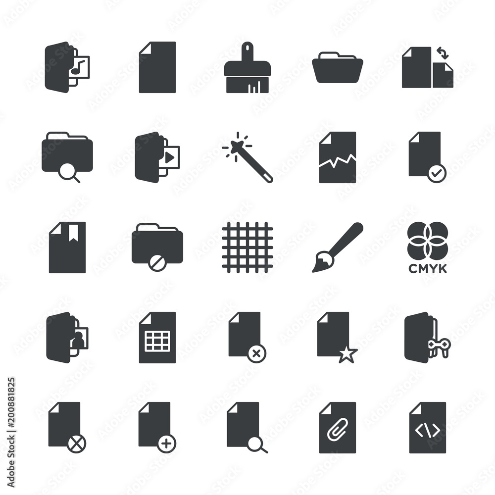 Poster modern simple set of folder, files, design vector fill icons. ..contains such icons as magic, docume