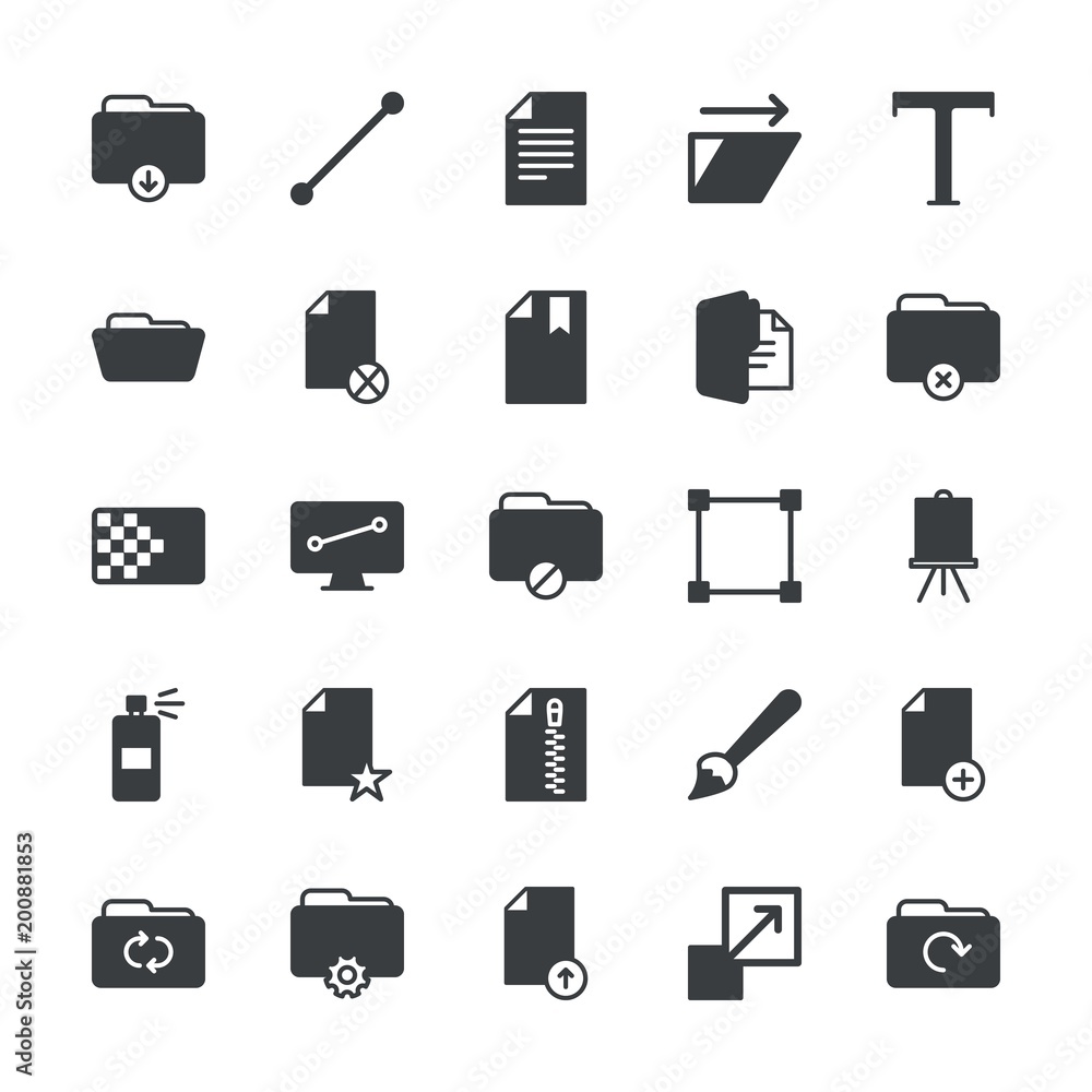 Aufkleber modern simple set of folder, files, design vector fill icons. ..contains such icons as work, new, te