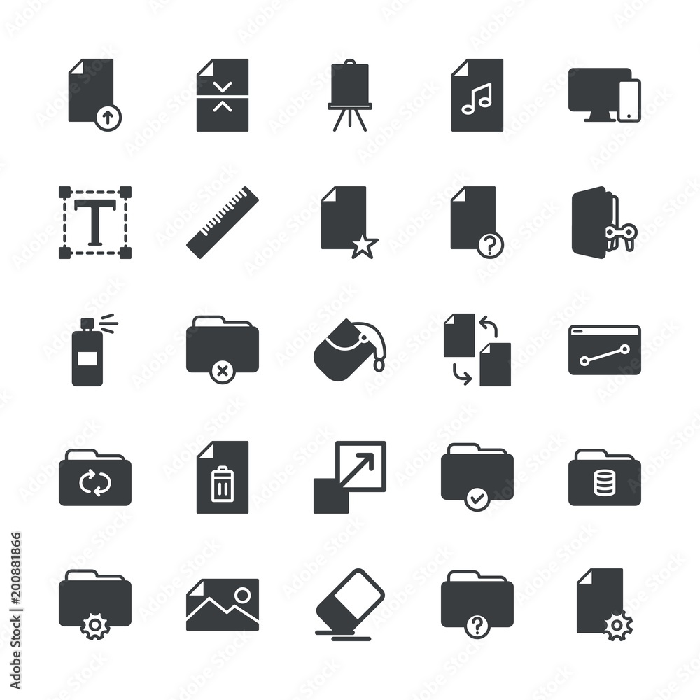 Poster modern simple set of folder, files, design vector fill icons. ..contains such icons as illustration,