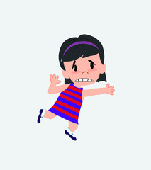 White girl runs alarmed.