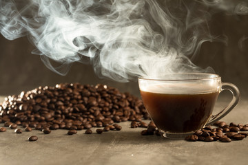 coffee cup smoke rosasted smoke steam and coffee bean