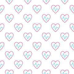 Heartbeat pattern. Vector cardiac cycle seamless background