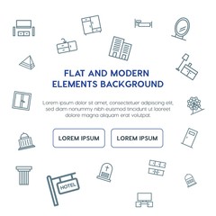 buildings, furniture outline vector icons and elements background concept on white background...Multipurpose use on websites, presentations, brochures and more