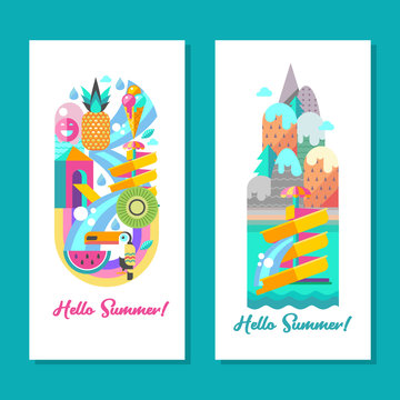 Water park. Hello summer. Vector clipart.