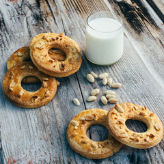 Cookies in the shape of a ring on a wooden background