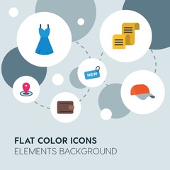 clothes, shopping flat vector icons and elements background with circle bubbles networks...Multipurpose use on websites, presentations, brochures and more..