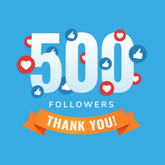 500 followers, social sites post, greeting card vector illustration - obrazy, fototapety, plakaty