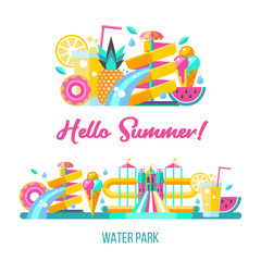 Water park. Hello summer. Vector clipart.