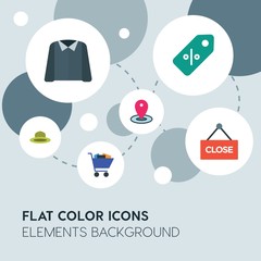 clothes, shopping flat vector icons and elements background with circle bubbles networks...Multipurpose use on websites, presentations, brochures and more..