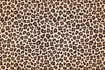 Leopard fur print, horizontal texture with dark borders. Vector