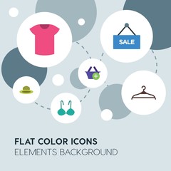clothes, shopping flat vector icons and elements background with circle bubbles networks...Multipurpose use on websites, presentations, brochures and more..