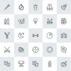 Modern Simple Set of sports, travel Vector outline Icons. ..Contains such Icons as  cup, sport,  risk,  night,  protection,  luxury,  boat and more on white background. Fully Editable. Pixel Perfect.