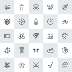 Modern Simple Set of sports, travel Vector outline Icons. ..Contains such Icons as  ocean,  air,  marine, sport,  game,  sky,  rink,  drink and more on white background. Fully Editable. Pixel Perfect.