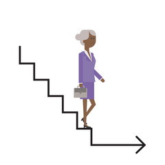 Fototapeta premium Career ladder, the elderly lady descends the stairs, businesswoman, the completion of her career. Vector, material flat