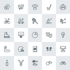 Modern Simple Set of sports, travel Vector outline Icons. ..Contains such Icons as  snorkeling, boxing,  shirt,  water,  rest,  ring, ice and more on white background. Fully Editable. Pixel Perfect.