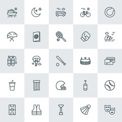 Modern Simple Set of sports, travel Vector outline Icons. ..Contains such Icons as  paragliding, baseball,  game,  football,  safety,  ring and more on white background. Fully Editable. Pixel Perfect.