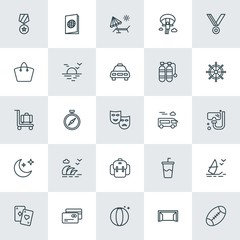Modern Simple Set of sports, travel Vector outline Icons. ..Contains such Icons as  style,  award, soda,  symbol, windsurfing,  black,  id and more on white background. Fully Editable. Pixel Perfect.