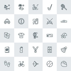 Fototapeta premium Modern Simple Set of sports, travel Vector outline Icons. ..Contains such Icons as motorcycle, vacation, motor, isolated, bow, chair and more on white background. Fully Editable. Pixel Perfect.
