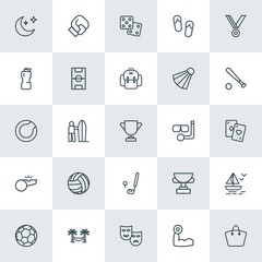 Modern Simple Set of sports, travel Vector outline Icons. ..Contains such Icons as summer,  football, sport,  competition,  astronomy,  sky and more on white background. Fully Editable. Pixel Perfect.
