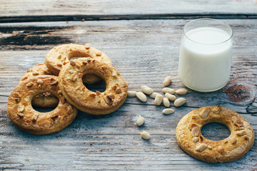 Cookies in the shape of a ring on a wooden background