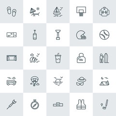 Modern Simple Set of sports, travel Vector outline Icons. ..Contains such Icons as fashion,  competition,  sail,  shoes,  dart,  north, sea and more on white background. Fully Editable. Pixel Perfect.