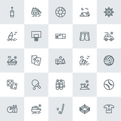 Modern Simple Set of sports, travel Vector outline Icons. ..Contains such Icons as poker, sea,  bowling,  wear,  travel,  sea,  vacation and more on white background. Fully Editable. Pixel Perfect.