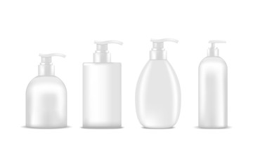 Cosmetic bottles of cream, shampoo, gel, lotion with dispenser pump. Mock up, cosmetic package