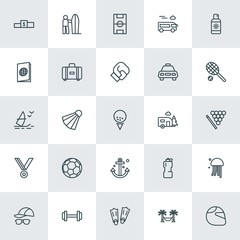 Modern Simple Set of sports, travel Vector outline Icons. ..Contains such Icons as relax, winner, water,  game,  stadium,  accessories, bus and more on white background. Fully Editable. Pixel Perfect.