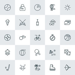 Modern Simple Set of sports, travel Vector outline Icons. ..Contains such Icons as  sky,  roller, referee,  vacation,  nature,  summer, bow and more on white background. Fully Editable. Pixel Perfect.
