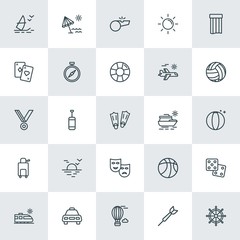 Modern Simple Set of sports, travel Vector outline Icons. ..Contains such Icons as  ship, boxing,  dartboard,  ball,  gambling,  yellow and more on white background. Fully Editable. Pixel Perfect.