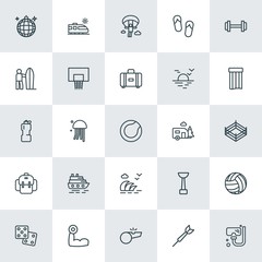 Modern Simple Set of sports, travel Vector outline Icons. ..Contains such Icons as  snorkel, referee, bodybuilder,  paragliding,  animal and more on white background. Fully Editable. Pixel Perfect.