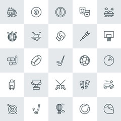 Modern Simple Set of sports, travel Vector outline Icons. ..Contains such Icons as  billiard, game, target,  message,  style,  sky, bus and more on white background. Fully Editable. Pixel Perfect.