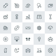 Modern Simple Set of sports, travel Vector outline Icons. ..Contains such Icons as  dessert, summer,  suitcase,  style, suitcase,  save and more on white background. Fully Editable. Pixel Perfect.