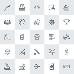 Modern Simple Set of sports, travel Vector outline Icons. ..Contains such Icons as  ticket,  protection,  ice,  skating,  safety,  trip and more on white background. Fully Editable. Pixel Perfect.