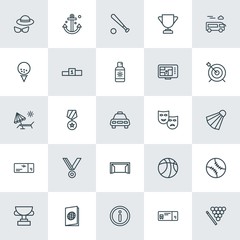 Modern Simple Set of sports, travel Vector outline Icons. ..Contains such Icons as  transport,  internet,  leisure,  fun, train,  document and more on white background. Fully Editable. Pixel Perfect.