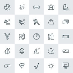 Modern Simple Set of sports, travel Vector outline Icons. ..Contains such Icons as  gym,  competition, seductive,  ragby,  pass,  circle and more on white background. Fully Editable. Pixel Perfect.