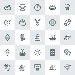 Modern Simple Set of sports, travel Vector outline Icons. ..Contains such Icons as  water,  field, basketball,  fly,  animal,  play, sport and more on white background. Fully Editable. Pixel Perfect.