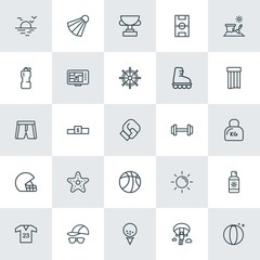 Modern Simple Set of sports, travel Vector outline Icons. ..Contains such Icons as  summer,  pedestal,  nature,  ball,  cup,  wear,  sea and more on white background. Fully Editable. Pixel Perfect.