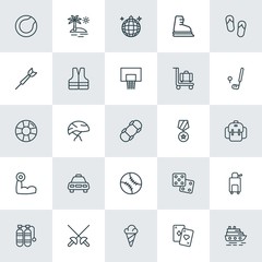 Modern Simple Set of sports, travel Vector outline Icons. ..Contains such Icons as  vacation,  cruise,  dessert,  air, sport,  cream,  trip and more on white background. Fully Editable. Pixel Perfect.
