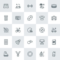 Modern Simple Set of sports, travel Vector outline Icons. ..Contains such Icons as  winner,  shoe,  race, award,  adventure,  championship and more on white background. Fully Editable. Pixel Perfect.