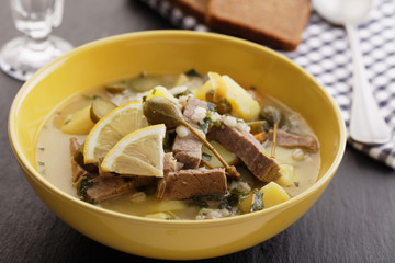 Rassolnik soup closeup