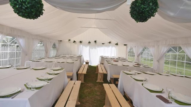 Beautiful Banquet hall under a tent for a wedding reception