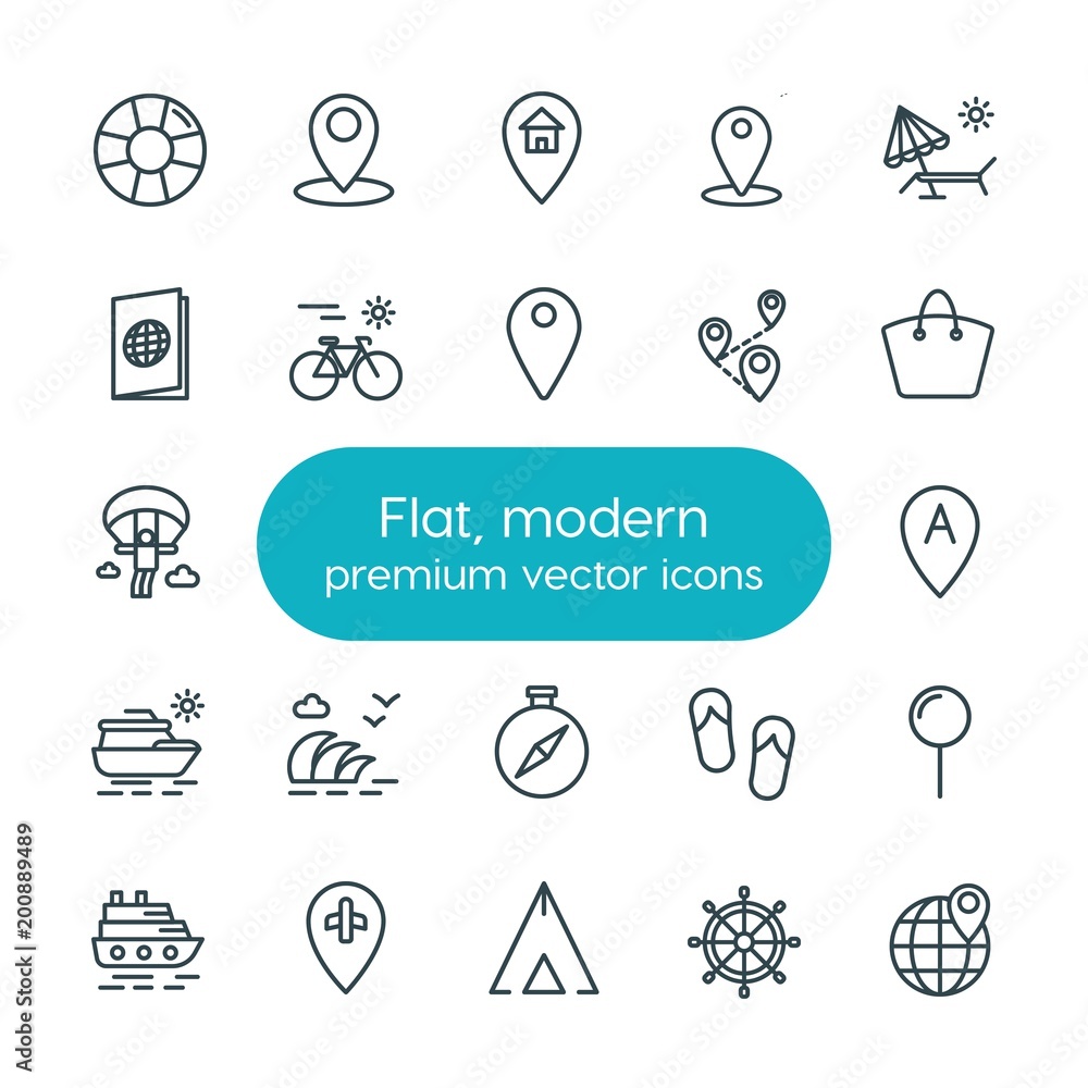 Aufkleber modern simple set of location, travel vector outline icons. ..contains such icons as location, docum