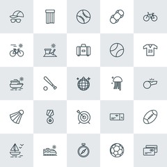 Modern Simple Set of sports, travel Vector outline Icons. ..Contains such Icons as  mattress,  skate, soccer, sport,  white,  football and more on white background. Fully Editable. Pixel Perfect.